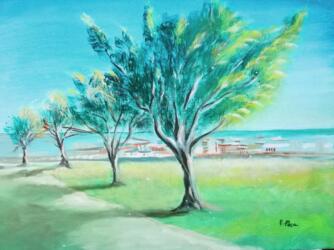 Alberi in riva al mare - acrilico su tela- 70x50
