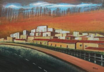 Borgo sulla strada statale - acrilico su tela- 80x60