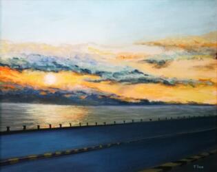 Tramonto sullo stretto- acrilico su pioppo- 65x52