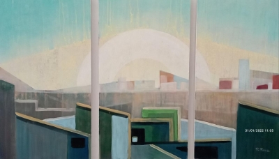La luce che valica i muriacrilico su legno ( trittico )66x45